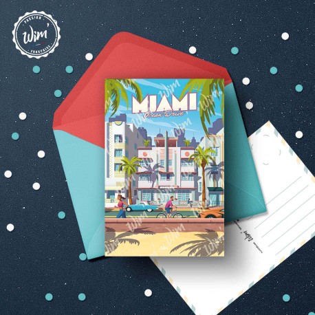Carte Postale Miami - "Ocean Drive"  /  10x15cm