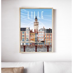 Affiche Lille "Détente sur la Grand'Place" 50x70cm par Wim'