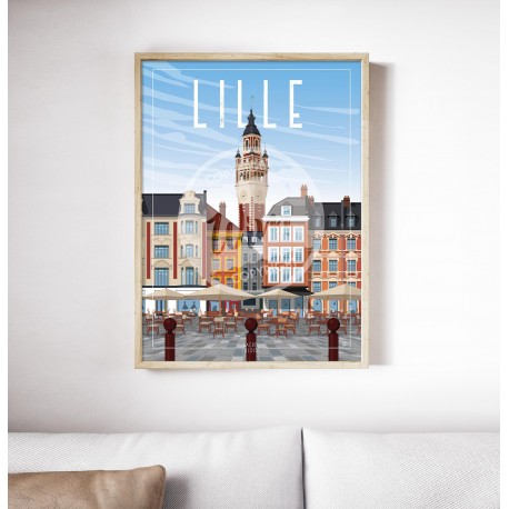Affiche Lille "Détente sur la Grand'Place" 50x70cm par Wim'