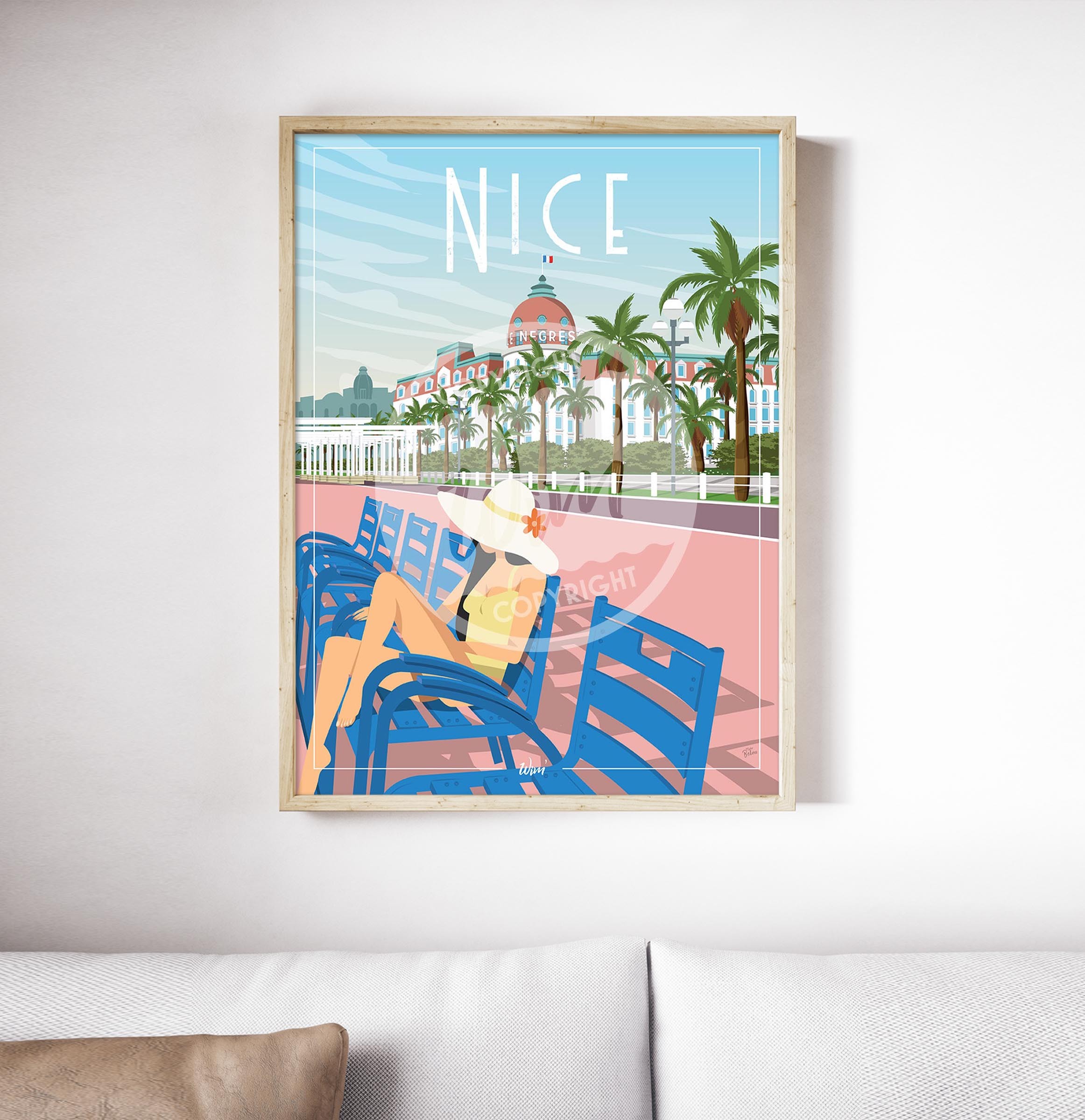 Poster Vintage "Hiver à Nice" - Haute Qualité - Format 50x70 Cm - Réf. 196 - Neuf Sous Tube
