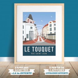 Affiche Le Touquet - "La Rue Saint-Jean" Vintage