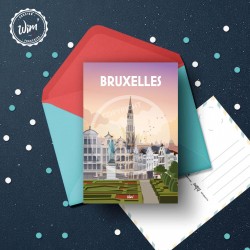 Carte Postale Bruxelles - "Mont des Arts" - Soirée / 10x15cm