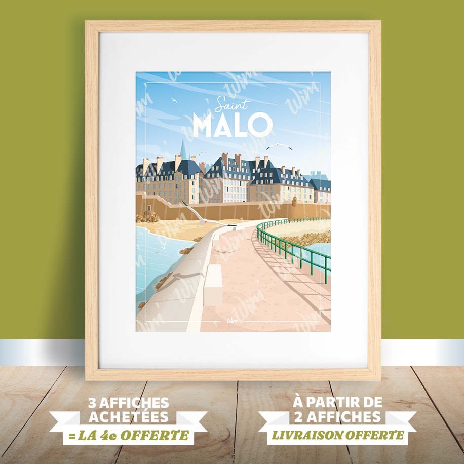 Affiche Ancienne Originale France les Plages de Bretagne Saint-Malo Affiche Ancienne Originale France les Plages de Bretagne Saint-Malo